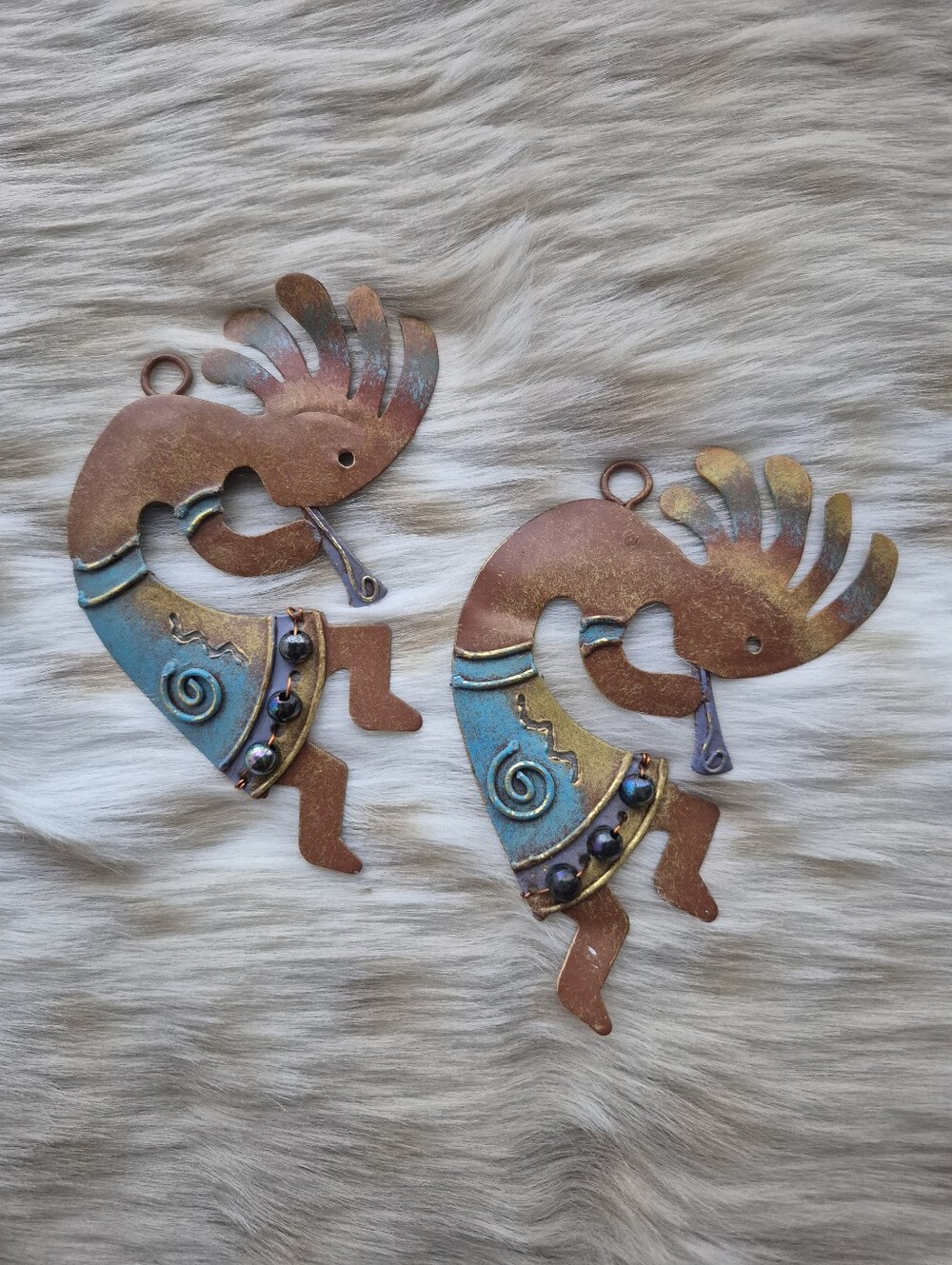 🌙Pair Decorative Turquoise & Copper Beaded Kokopelli Wall Hanging Pair